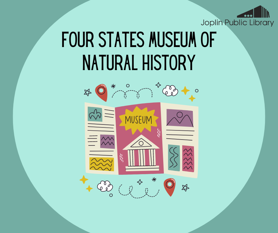 An illustration of a brightly colored museum brochure with text above that reads "Four States Museum of Natural History"