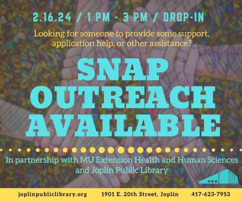 Background is a circle of clasped hands. Text overlay listing Snap Outreach Available and additional date/time details.