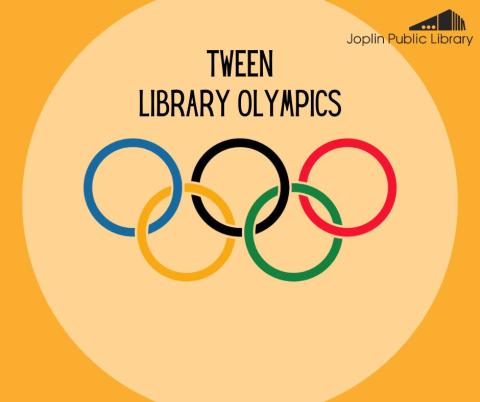 An illustration of the Olympic rings with black text above reading "Tween Library Olympics"