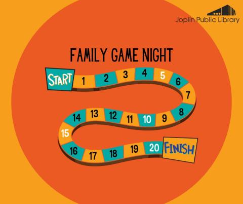 An illustration of a board game with black text above reading "Family Game Night"