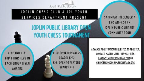 An informational graphic about the Joplin Youth Chess Scholastic on December 7.