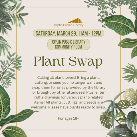 Event details listed in the middle of image, various plant graphics along the sides.