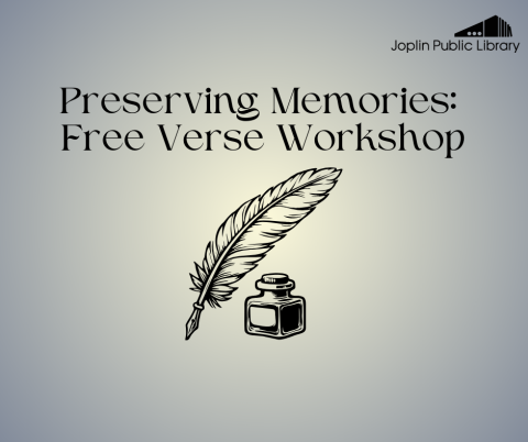 blue and cream background, program title in middle top, graphic of pen and ink underneath