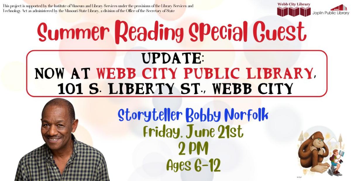 An image of Bobby Norfolk the storyteller with program information