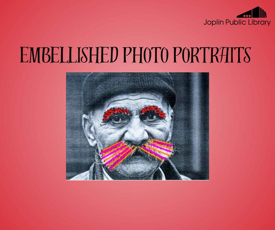 red background with image of embellished photo example and program title above