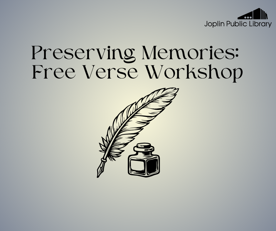 blue and cream background, program title in middle top, graphic of pen and ink underneath