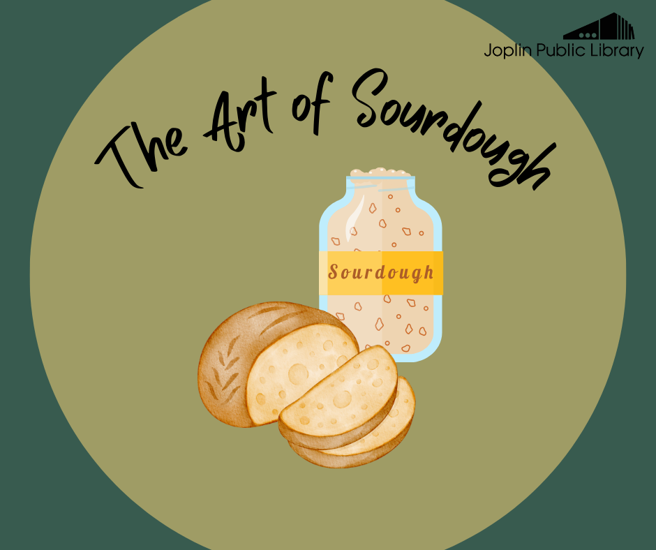 green background, graphic of sourdough in center with event title above.